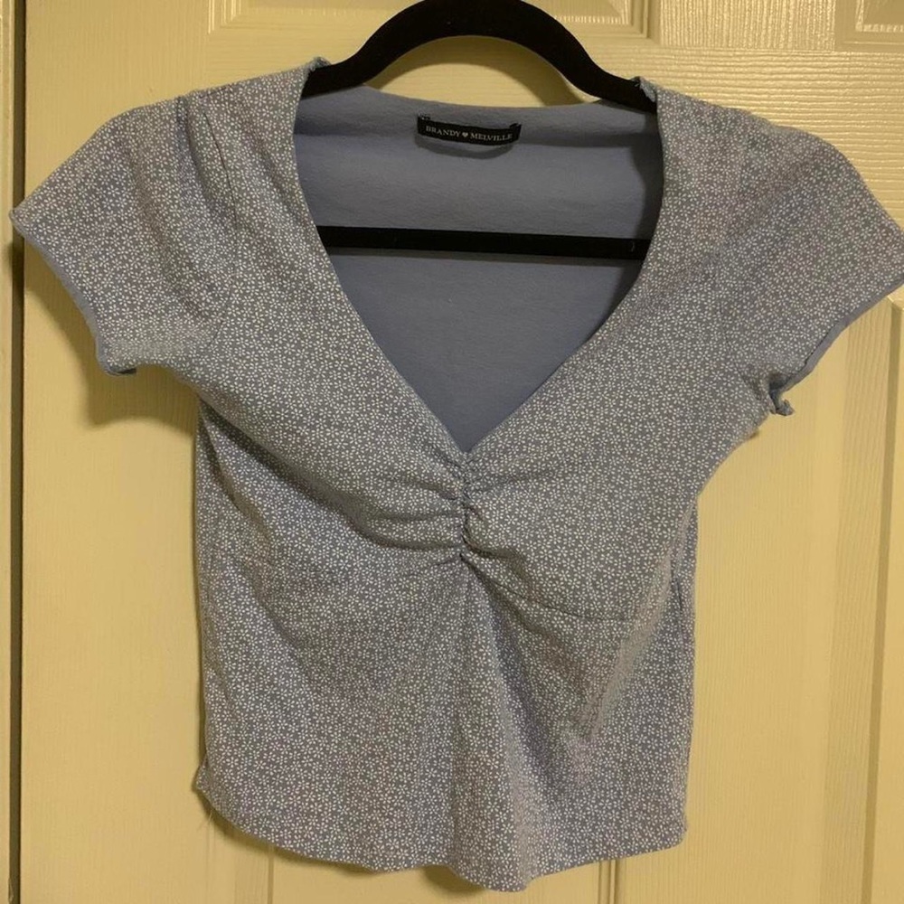 Brandy Melville baby blue daisy floral crop top with cinched chest details